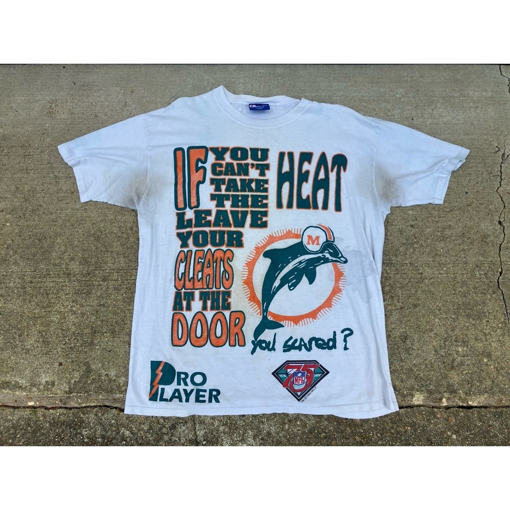 NFL Draft Vintage Pro Player NFL Miami Dolphins Logo Cant Take The Heat Shirt Lg